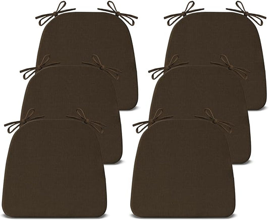 IASEAHK Chair Cushions for Dining Chairs Set of 6, Non Slip Kitchen Chair Pads, 17" x 16" x 2", Indoor Dining Chair Cushions with Ties, D-Shaped Seat Cushions for Kitchen Chairs, Brown