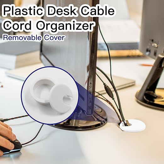 2pcs 1-3/4 Inch Desk Grommet, Plastic Desk Hole Cover, White Cable Hole Cover, Desk Hole Grommet for Wire Cord Organizing Office Computer Desk