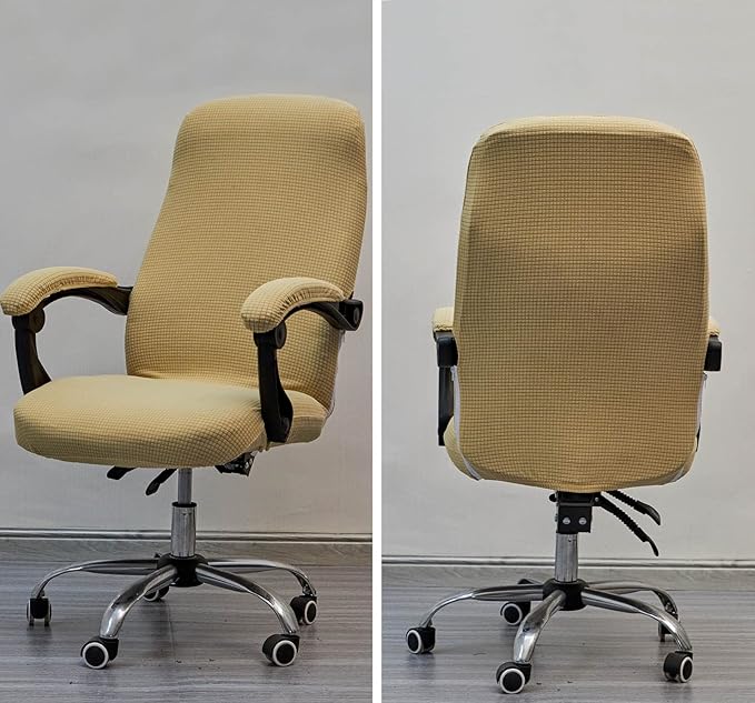 Melaluxe Office Chair Cover with Armrest Covers， Universal Stretch Desk Chair Cover, Computer Chair Slipcovers (Size: L) - Beige