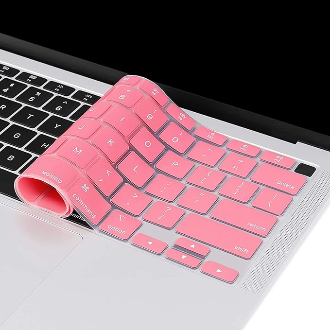 MOSISO Keyboard Cover Compatible with MacBook Air 13 inch 2022 2021 2020 Release A2337 M1 A2179 Retina Display with Touch ID Backlit Magic Keyboard, Waterproof Protective Silicone Skin, Pink