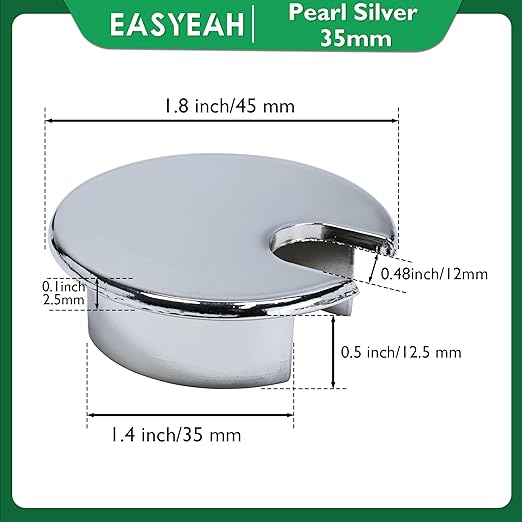 EASYEAH 1 Pcs Desk Grommet 1-3/8" / 35 mm, Desk Cord Hole Cover, Cable Grommet Metal Zinc Alloy Materilal, Desk Hole Grommet for Home & Office Pc, Detachable Cable Cord Organizer-Bright Silver