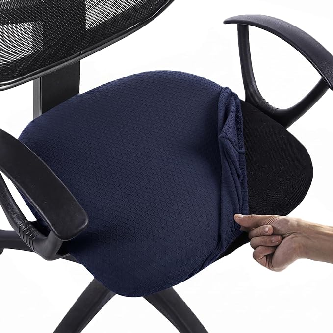 Stretch Jacquard Office Chair Cover, Removable Washable Desk Chair Cover, Anti-dust Seat Cushion Protectors - Navy