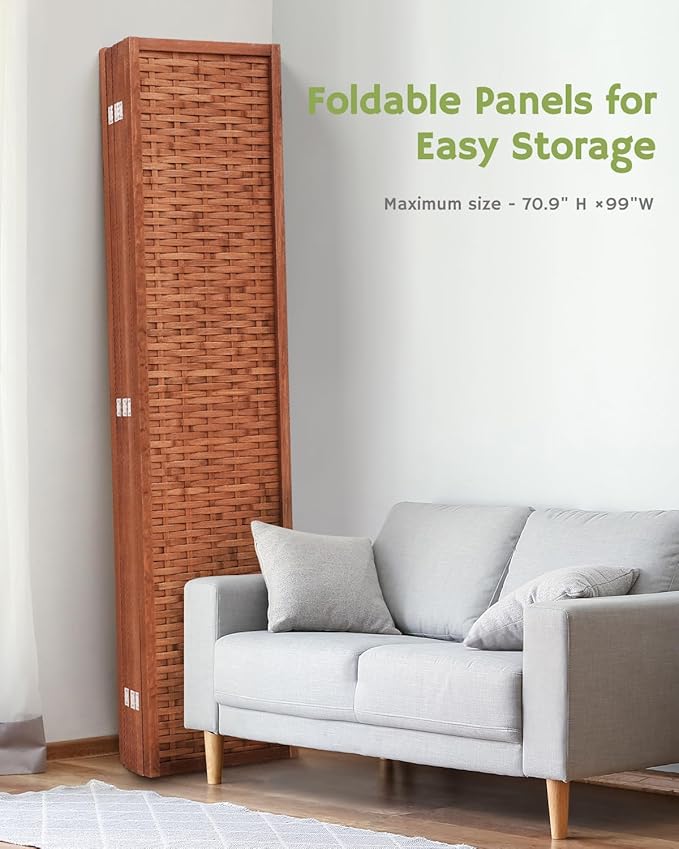 JOSTYLE 6ft Folding Privacy Screens 5-Panel Freestanding Room Dividers, Reddish Brown, 70.9" H x 99" W