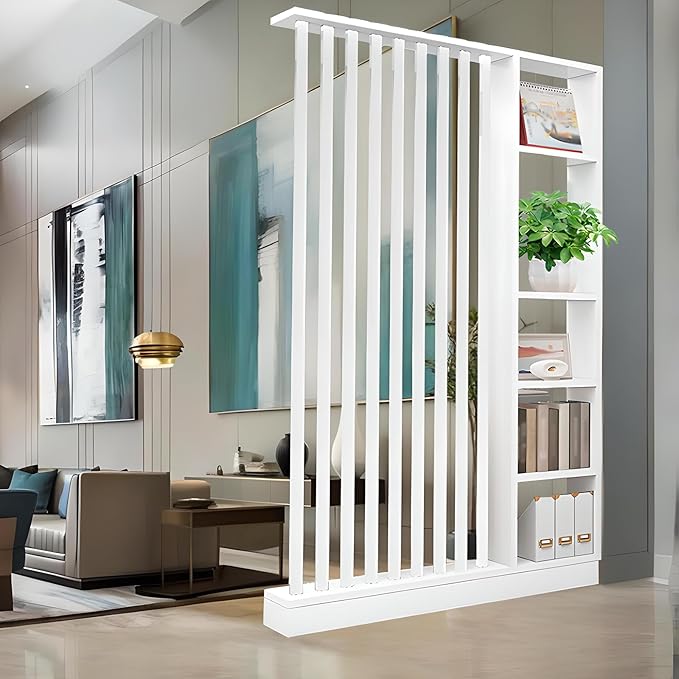 Room Divider with Shelves, Entrance Hall Partition Screen Column Floor to Ceiling - Freestanding Room Divider with Storage Shelf, Freestanding Decor for Bedroom (A White + White, 47.2in / 120cm)