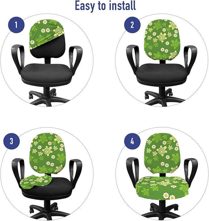 Ambesonne Turtle Office Chair Slipcover, Spring Revival Inspiration Chamomile Illustration and Vortex Flower Design, Protective Stretch Decorative Fabric Cover, Standard Size, Yellow Green
