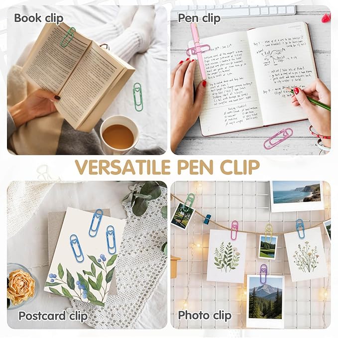 Paper Clip Pen Holder, 15 Pcs Colorful Metal Pen Clips for Notebook - Cute Pen Holder Clip, Papers Planner and Journal Accessories (Gold, Blue, Green, Purple, Rose Gold
