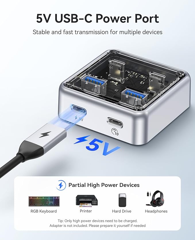 ORICO 10Gbps USB-C Hub, 4-Port Zinc Alloy USB 3.2 Splitter with 2 USB-A & 2 USB-C Ports, High-Speed Data Extender for Laptops, PCs, Desktops, and More (1.64Ft)