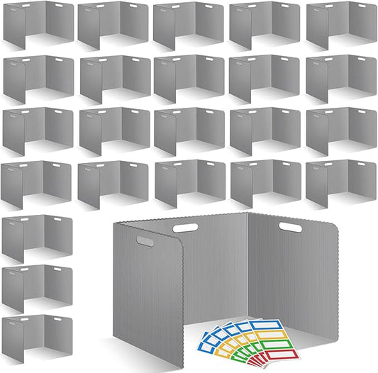 24 Pcs Desk Dividers for Students Plastic Durable and Waterproof Privacy Folders Shields Test Dividers with Classroom Privacy Boards for School Study Teacher Supplies (24pcs Grey)