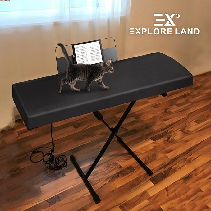 Explore Land Stretchy 61 Keys Piano Keyboard Dust Cover with Music Stand Opening for Digital Electronic Piano(61,Black)