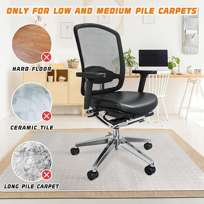 Office Chair Mat for Carpeted Floors, Desk Mats 48"X30" for Rolling Desk on Low Pile Carpets, Small Computer Gaming Plastic Floor Mats for Office Chair on Carpet, Easy Glide Without Curling