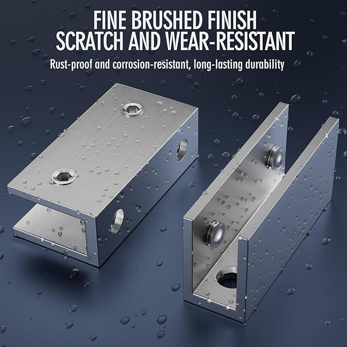 Ranbo 2 Pcs Frameless Glass Clamp Brackets for Shelf and Shower, Heavy Duty Wall Mount Rectangular Holders for 1/4" to 1/2" Panels, Satin Brushed Finish Hardware