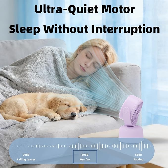 Small Oscillating Desk Fan, Rechargeable USB C Personal Fan, 3 Speeds Quiet Mini Desk Fan with Auto 90° Oscillation & 120° Manual Tilt, 3600mAh Battery Operated Portable Fan for Home Office Bedroom