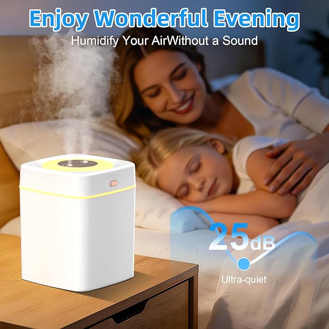 Portable Small Humidifiers for Bedroom, Aroma Diffuser for Home Personal Desktop Plant Humidifier Indoor Fragrance Aroma Diffuser with 2 Modes, Night Light and Auto-Off