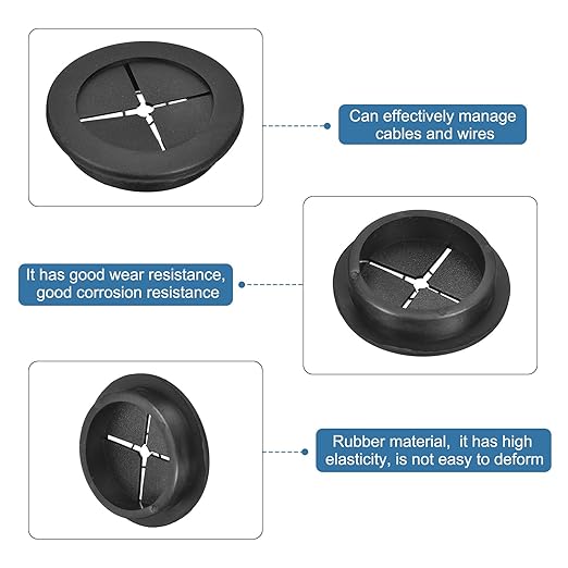 uxcell 4 Pcs Cable Cord Grommet, 2 Inch (50mm) Desk Grommet Flexible Rubber Grommets Wire Hole Cover Pass Through for Office Computer Desk Wire Organizer, Black