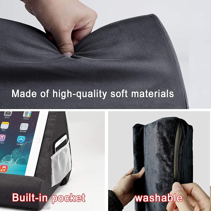 SAMHOUSING Tablet Pillow Stand - Tablet Holder Dock for Bed with Multi-Viewing Angles, Compatible with iPad Pro 9.7, 10.5,12.9 Air Mini 4 3, Kindle, Galaxy Tab, E-Reader (Dark Grey)