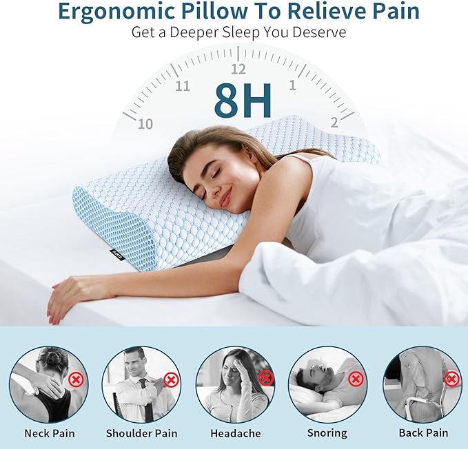 Cervical Pillow for Neck Pain Relief, Contour Memory Foam Pillows for Sleeping, Odorless Ergonomic Pillow Adjustable Orthopedic Cooling Pillow Bed Pillow Neck Support for Side Back Stomach Sleepers