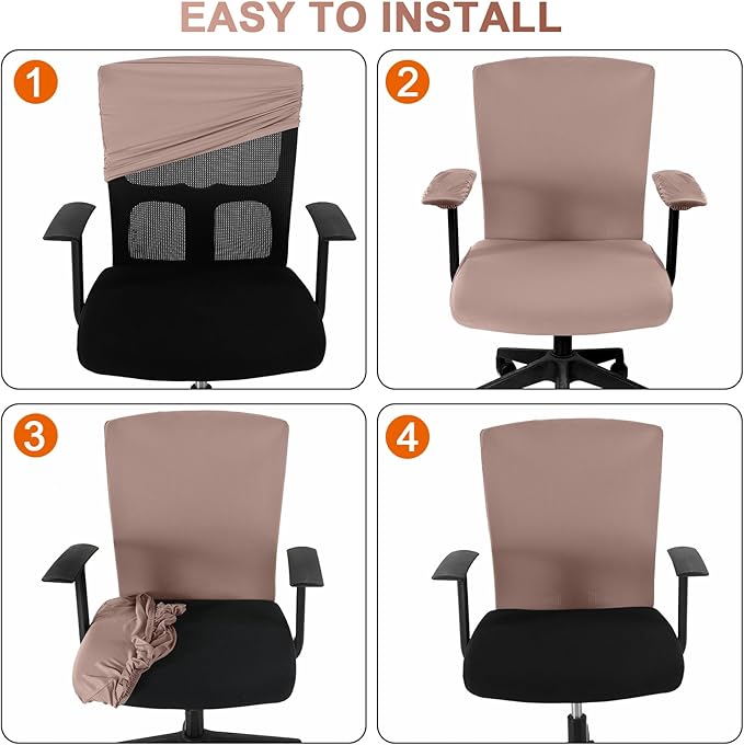 Tallew 4 Pcs Office Chair Covers Set Computer Universal Protective Stretchable Chair Seat Covers Desk Armrest Cover Pads Office Cushion Backrest for Rotating(Regular,Dusty Rose)