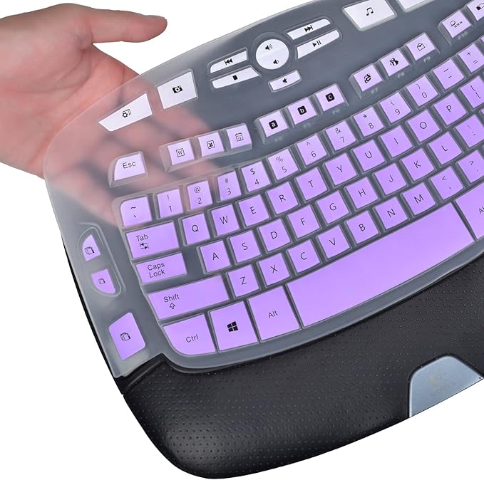Keyboard Cover Compatile with Logitech K350 MK570 Wireless Wave Keyboard, K350 & MK570 Keyboard Skin Protector - Gradual Purple