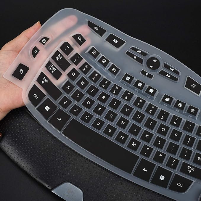 LEZE Keyboard Cover for Logitech K350 & MK570/MK550 Wireless Wave Keyboard, Black Silicone Dust-Proof Water Resistant Keyboard Skin Protector