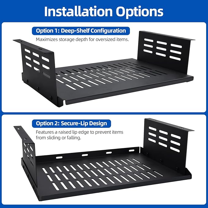 Under Desk Computer Mount or Small Form Factor Computers SFF and PCs, Fit for Laptop PlayStation 4 PS4 Slim PS4 Pro Gaming (16.9" W x 4.2" H x 12" D)