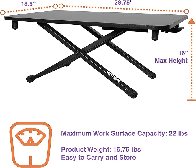 Victor DCX129 High Rise Collection Adjustable Standing Desk for Laptops 29”x18.5 Black