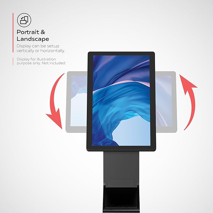 CTA Sleek Floor Stand Kiosk for Monitors – Floor Stand with Printer Slot 15" to 32" up to 60lbs - for Check-in & POS Stations & More - Black (ADD-LDSLEEK)