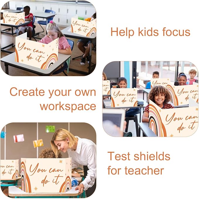 FYSUIMU 24Pcs Student Desk Privacy Boards Boho Rainbow Classroom Desk Divider Shield Privacy Panel Folders Screen Partition for School Teacher Student Test Supplies
