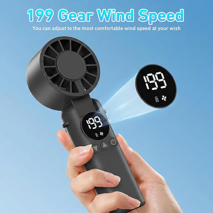 AILBTON Portable Handheld Fan, 5000mAh Rechargeable Mini Personal USB Fan with LED Display & Foldable Design, 199-Speed Powerful Battery Operated Travel Fan for Women, Outdoor, Office White