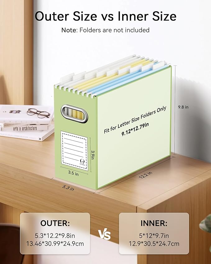 Oterri Cardboard File Organizer Box for Hanging File Folders Letter Size,File Box for Computer Desk,File Cabinet,Working Home,Office,Classroom (Green, Letter Size - 2 Packs)