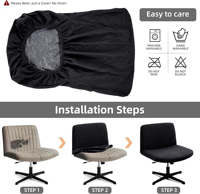 Fuloon Criss Cross Chair Cover, Waterproof, Stretchable, Solid Jacquard, Suited for Armless/Office/Desk/Mid Back Wide Seat/Computer/Task/Vanity/Accent Chair (T -Shaped Jacquard, Black)
