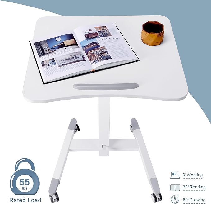 Fromann Mobile Standing Podium Desk Laptop Sit to Stand Height Adjustable Workstation with Wheels,Gas Spring Lift Mechanism Desk (White)