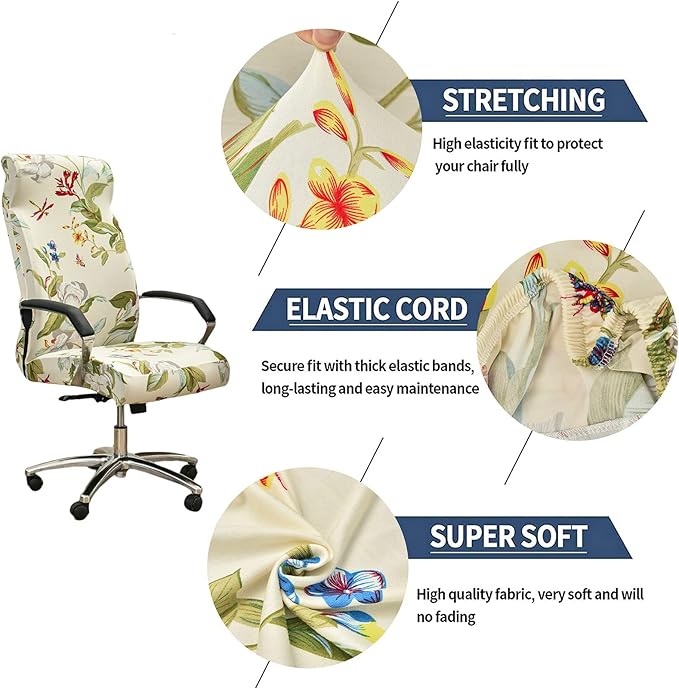 Stretch Office Chair Cover with Zipper Printed Computer Chair Cover for Armrest Chair Universal Removable Spandex Rotating Boss Chair Slipcovers Soft Desk Chair Seat Protector for Dogs, Cats (L, 04)