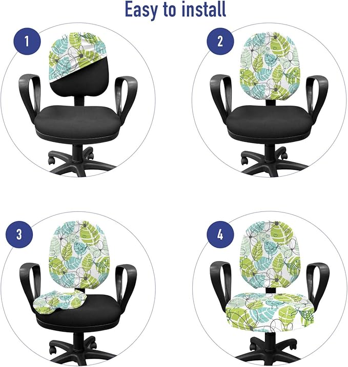 Ambesonne Leaves Office Chair Slipcover, Doodle Birds and Flowers with Foliage Hearts Ornamental Print, Protective Stretch Decorative Fabric Cover, Standard Size, Charcoal Dimgrey
