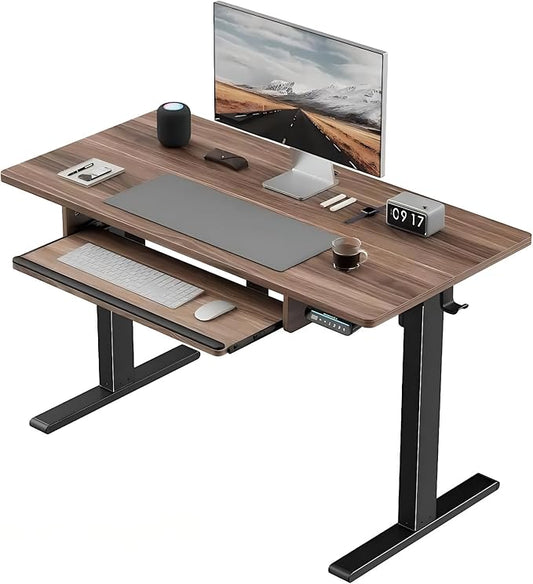 HUANUO Standing Desk Adjustable Height, 48" x 24" Electric Stand Up Desk for Home Office with Large Keyboard Tray(26.7"), 4 Memory Height Setting, Computer Workstation, Walnut