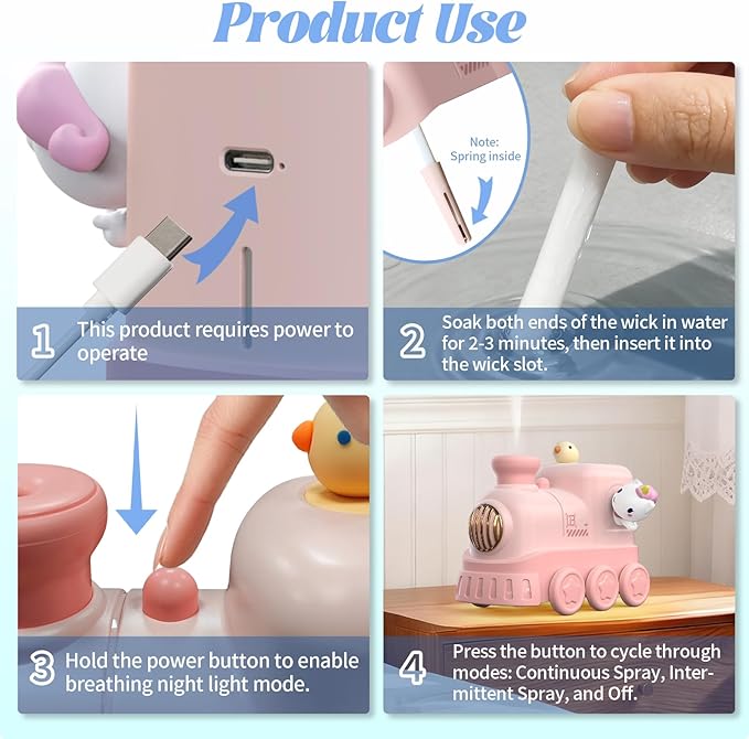 Portable Mini Humidifier,300ml USB Desktop Personal Cool Mist Small Humidifiers,2 Mist Modes,Auto Shut-Off,Mute for Bedroom/Home/Nursery/Office,Cute Mini Humidifier With Night Light (Pink)