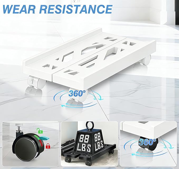 Computer Tower Stand, Adjustable Mobile CPU Stand with 4 Rolling Caster Wheels, PC Tower Stand Fits Most PC Under Desk-White