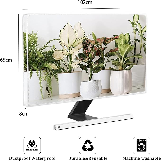 Potted Plant Television Cover 40, 41, 42, 43 Inch Green Potting Botanical Leaf TV Accessories LED LCD OLED TVs Screen Decoration Waterproof Weatherproof and Dust-Proof Dust Cover for TV