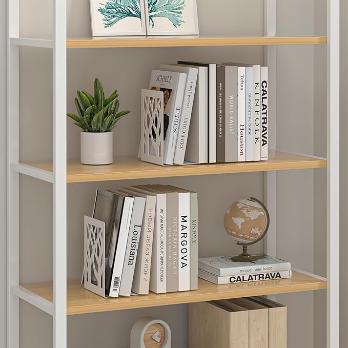 White Bookends 8 Pack, Tree Design Modern Metal Bookends for Shelves, Unique Tree Book Ends Decorative Book Organizer for Desk, Decorative Shelve Book Stopper for Home Office