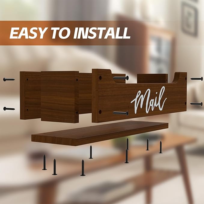 White Wooden Mail Organizer Countertop (Walnut + White)