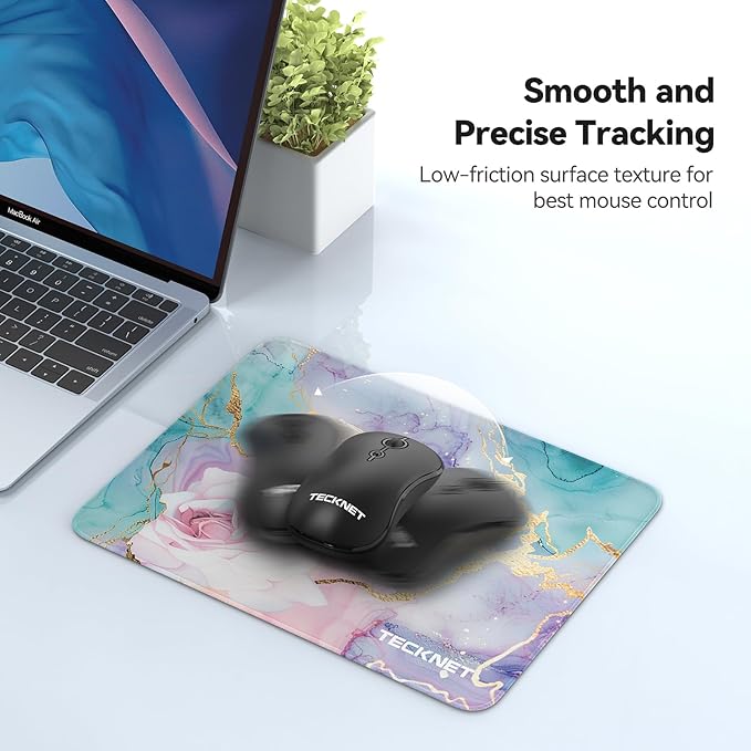 TECKNET Mouse Pad with Anti-fray Stitching, Waterproof Surface & Non-Slip Rubber Base with Stitched Edges Gaming Mouse Mat for Laptop，Compatible with Laser and Optical Mice - Rose Marble