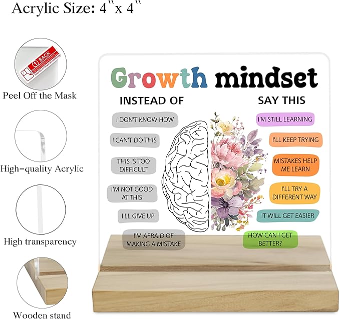 Growth Mindset Inspirational Decor Sign, Positive Affirmations Acrylic Plaque for Home Office Decor