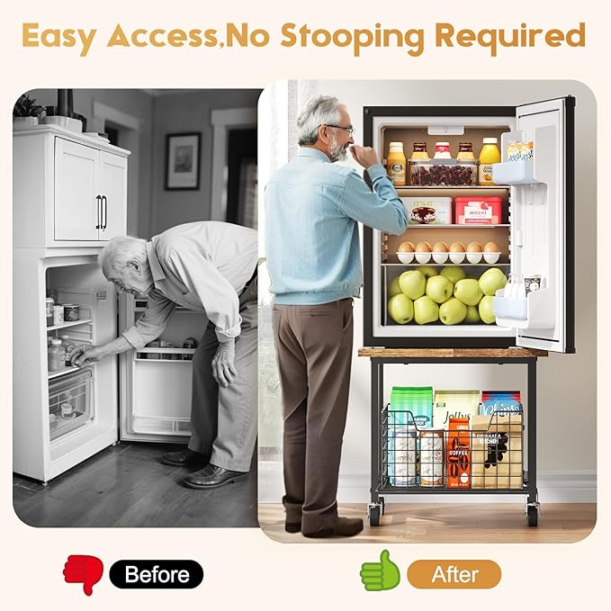 Mini Fridge Stand with Storage, Small Refrigerator Stand with Wheels, Mini Fridge Cabinet-Max Load 300 LBS Heavy Microwave Printer Stand Mini Fridge Cart for Dorm, Apartment, Kitchen, Office (Brown)