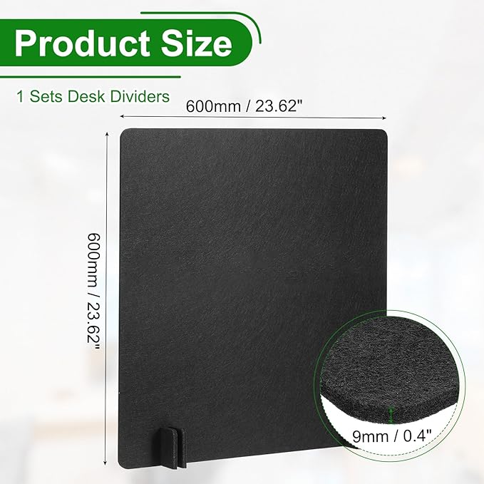 PATIKIL Desk Dividers 24" x 24", 1 Pack Desk Privacy Panel Freestanding Noise Reducing Partition Acoustic Panel with 4Pcs Support Feet for Testing Office Home Library, Black Style B