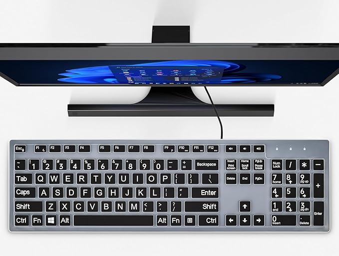 Keyboard Cover with Large Letters for DELL KB216 KB216b KB216t KB216d KB216p KM636 Wired & Wireless Keyboard, Dell Inspiron Desktop 24" 27" 5400 5490 7790 3475 3670 7450 7050 Keyboard Protector,Black