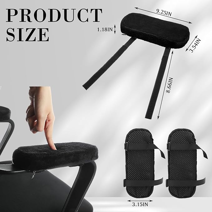 Threlaco 2 Pcs Office Chair Armrest Pads Soft Foam Office Chair Arm Covers Fluffy Flannel Gaming Armchair Armrest Cushion for Elbows and Forearms Support Pressure Relief(Black)
