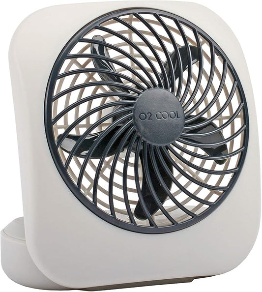 O2COOL Treva 5 Inch Battery Powered Fan Portable Desk Fan 2 Cooling Speeds with Compact Folding & Tilt Design Cubicle Accessories Small Portable (Grey)