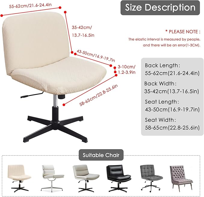 Criss Cross Chair Cover Waterproof Beige Jacquard Wide Armless Vanity Chair Slipcover 1 Piece Washable