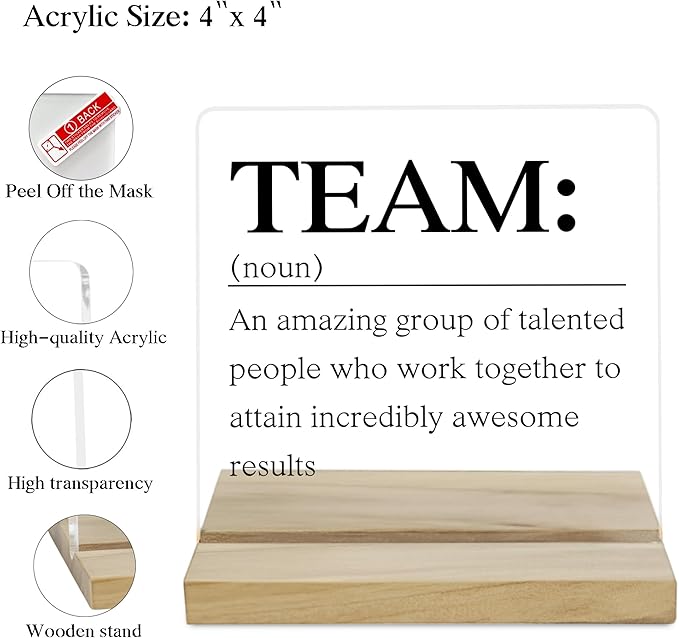 Team Definition Acrylic Plaque, Inspirational Desk Decor Sign for Women Coworker