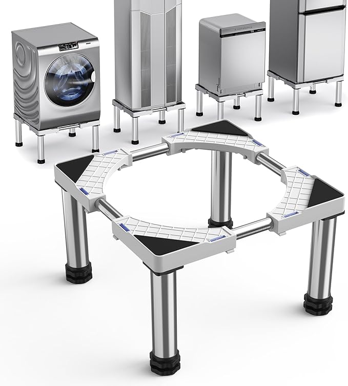 Mini Fridge Stand with 4 Strong Feet Washing Machine Stand Base 9.8"-11" Height Adjustable Universal Stand Base for Portable Refrigerator Dryer Stand Laundry Pedestal for 17.7"-25.6" Appliance, White