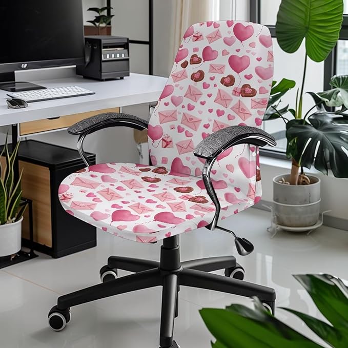 Talayituse Heart Chocolate Letter Print Office Chair Covers, Stretch Computer Chair Cover Universal Boss Chairs Covers Modern Simplism Style High Back Chairs Slipcover Valentine's Day Decor, Large